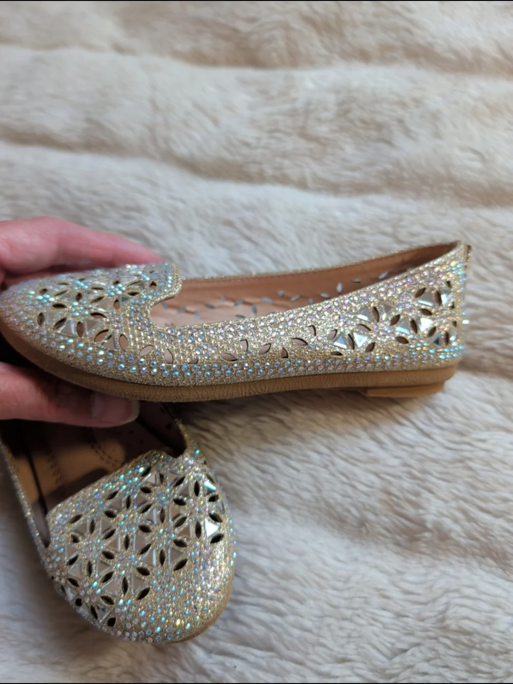 Link Comfort Toddler Girls' Sparkly Gold Ballet Flats Sz 10